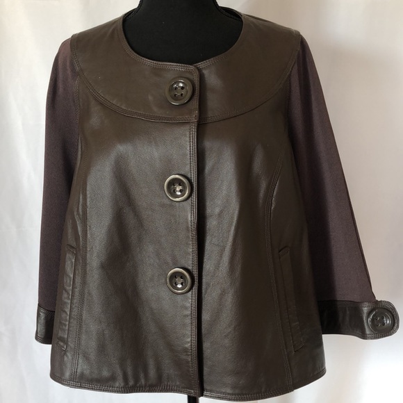 NYGARD COLLECTION dark brown leather flares 60’s style jacket. Size L (14 -16). - Picture 2 of 11